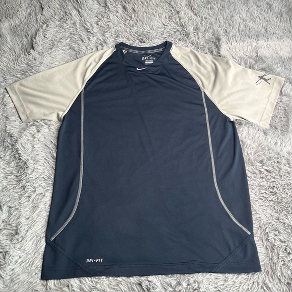 Nike Shirt Mens Medium Dri Fit Baseball Blue Silver Short Sleeve Tshirt - Picture 1 of 9